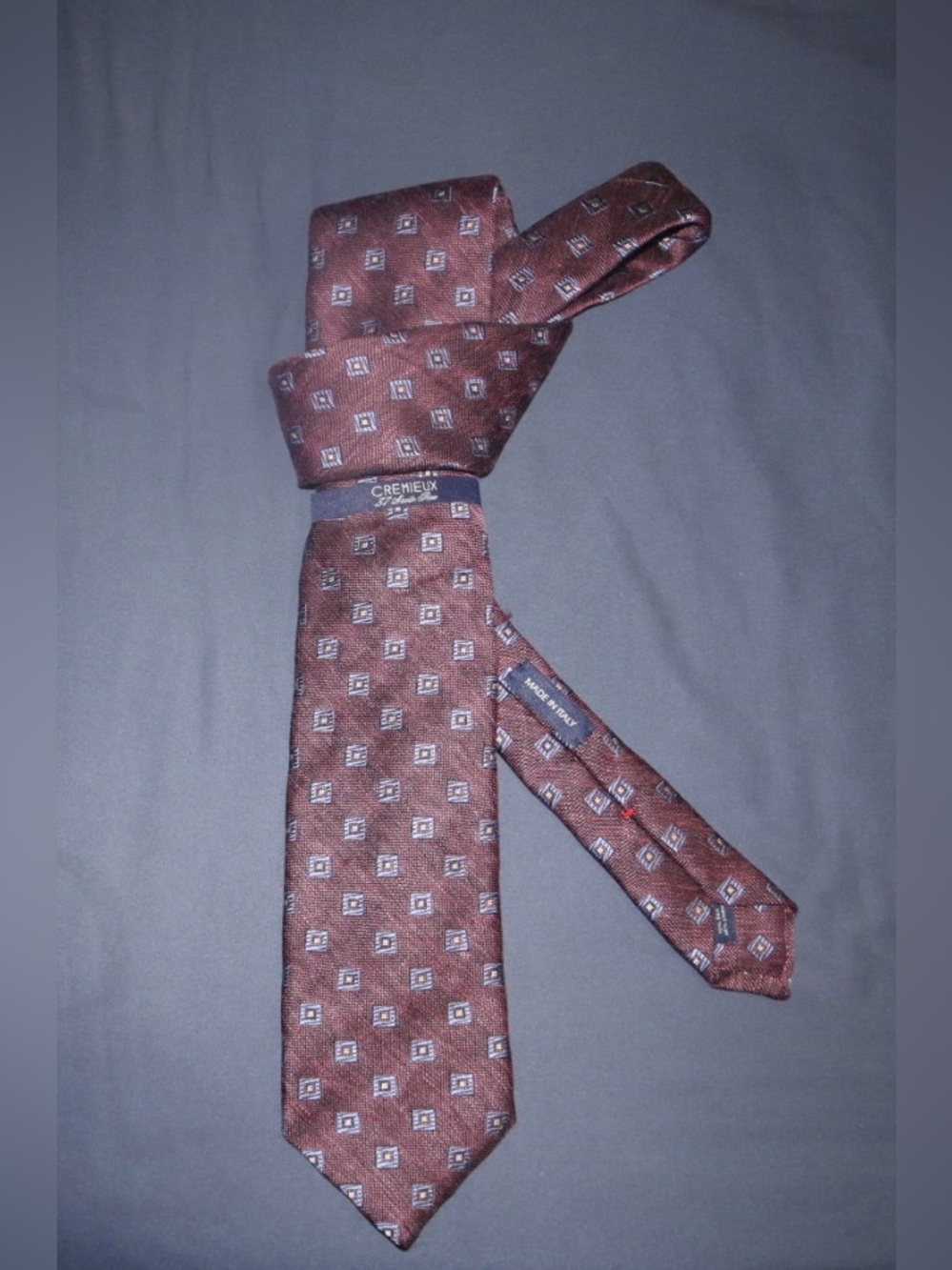 Daniel Cremieux Maroon Brown Geometric Silk Tie